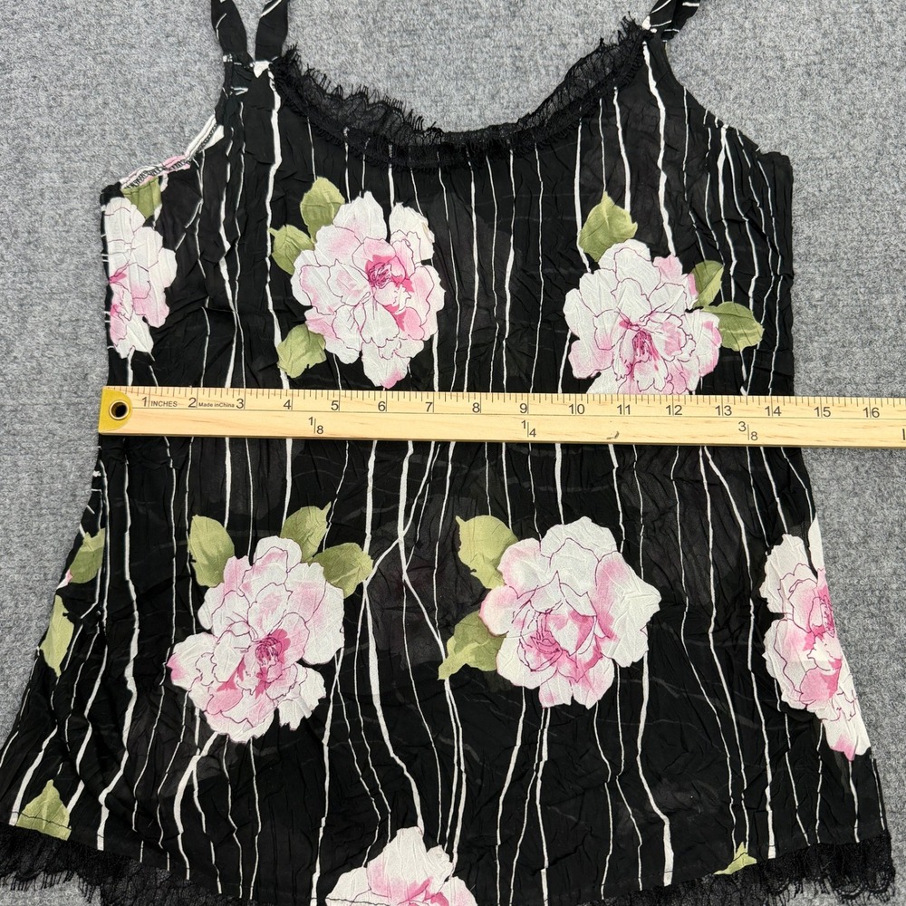 Komarov Y2K Floral Crinkle Lace Trim Cami Top Size M Whimsigoth Romantic - Picture 7 of 7